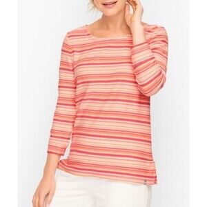 Talbots Top Size 2Xp 2X Petite Women's Pink Colorful 3/4 Sleeve Boat Neck Cotton